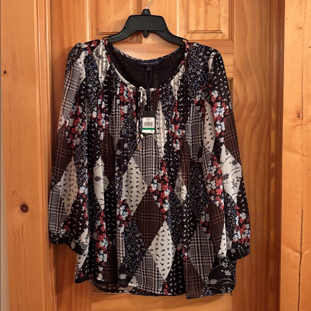 Tommy Hilfiger Floral Blouse with Blue and Black Accents